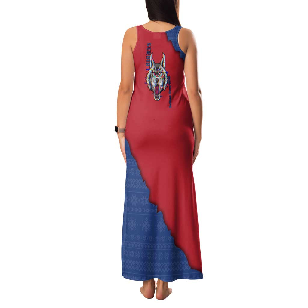 Serbia Family Matching Tank Maxi Dress and Hawaiian Shirt with Balkan Gray Wolf, Claw Marks, and Flag Sleeve Design