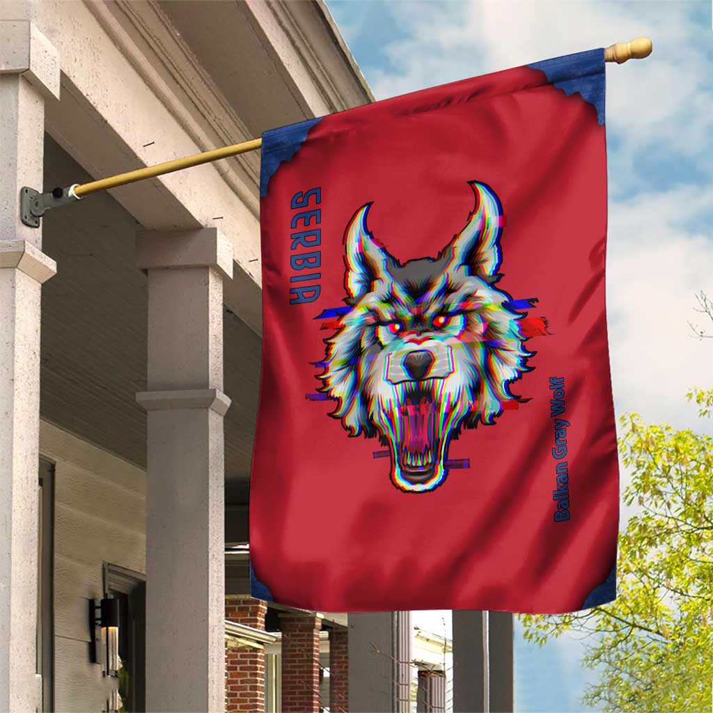 Serbia Garden Flag with Balkan Gray Wolf, Claw Marks, and Flag Sleeve Design