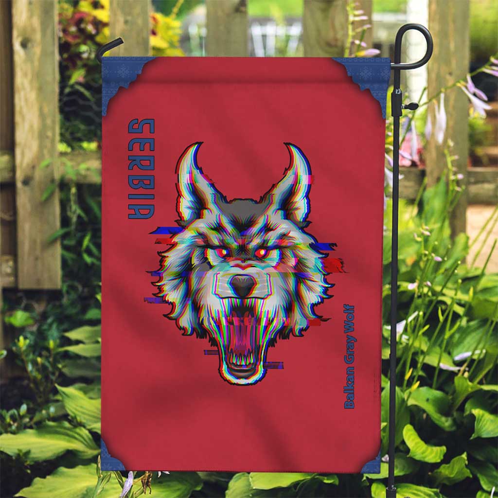 Serbia Garden Flag with Balkan Gray Wolf, Claw Marks, and Flag Sleeve Design