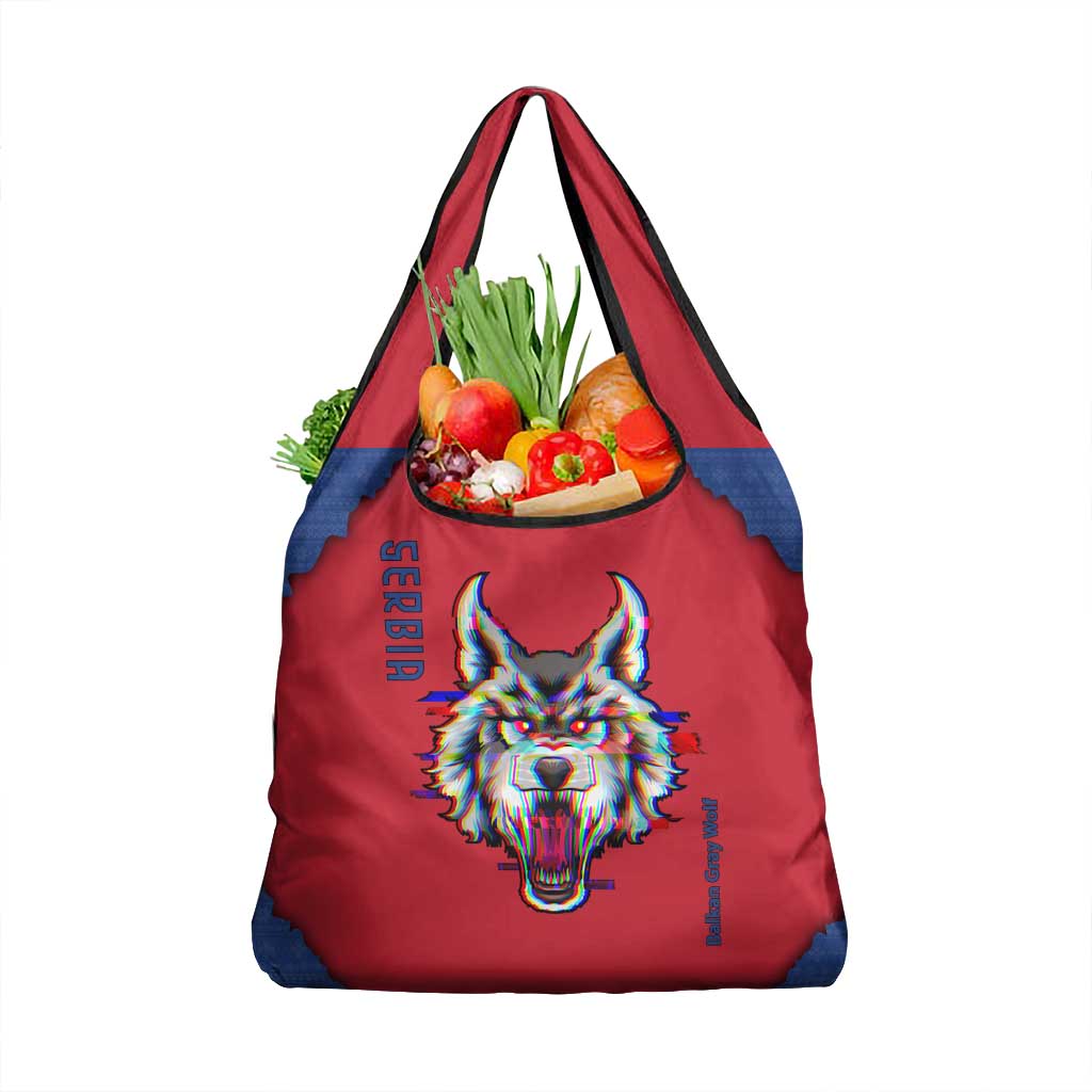 Serbia Grocery Bag with Balkan Gray Wolf, Claw Marks, and Flag Sleeve Design