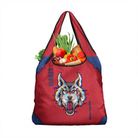 Serbia Grocery Bag with Balkan Gray Wolf, Claw Marks, and Flag Sleeve Design