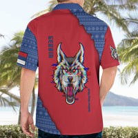 Serbia Hawaiian Shirt with Balkan Gray Wolf, Claw Marks, and Flag Sleeve Design