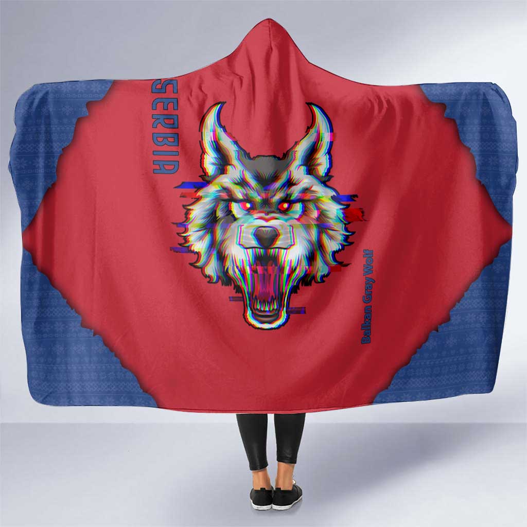 Serbia Hooded Blanket with Balkan Gray Wolf, Claw Marks, and Flag Sleeve Design