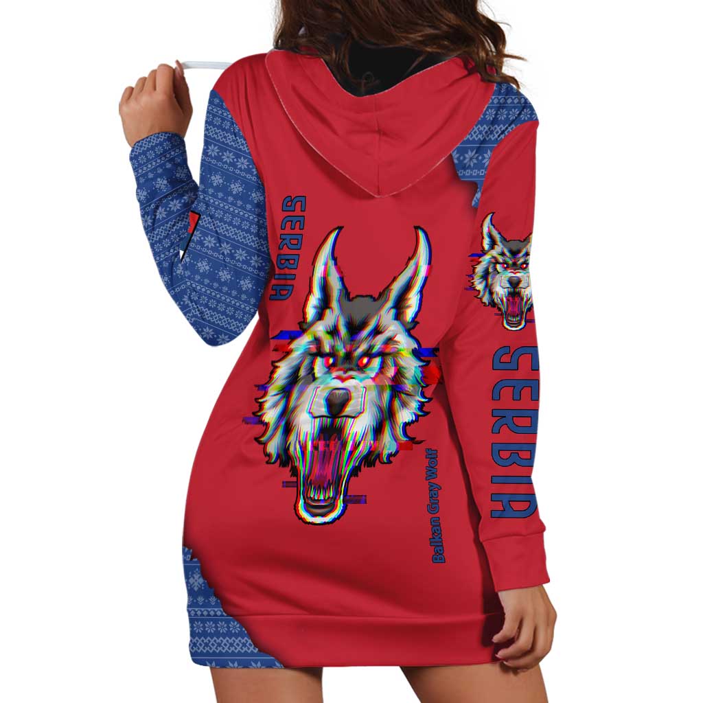 Serbia Hoodie Dress with Balkan Gray Wolf, Claw Marks, and Flag Sleeve Design