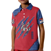 Serbia Kid Polo Shirt with Balkan Gray Wolf, Claw Marks, and Flag Sleeve Design