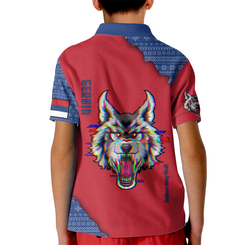 Serbia Kid Polo Shirt with Balkan Gray Wolf, Claw Marks, and Flag Sleeve Design