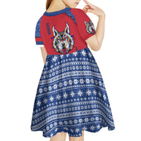 Serbia Kid Short Sleeve Dress with Balkan Gray Wolf, Claw Marks, and Flag Sleeve Design