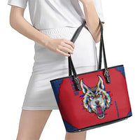 Serbia Leather Tote Bag with Balkan Gray Wolf, Claw Marks, and Flag Sleeve Design