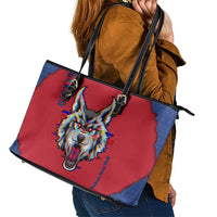 Serbia Leather Tote Bag with Balkan Gray Wolf, Claw Marks, and Flag Sleeve Design
