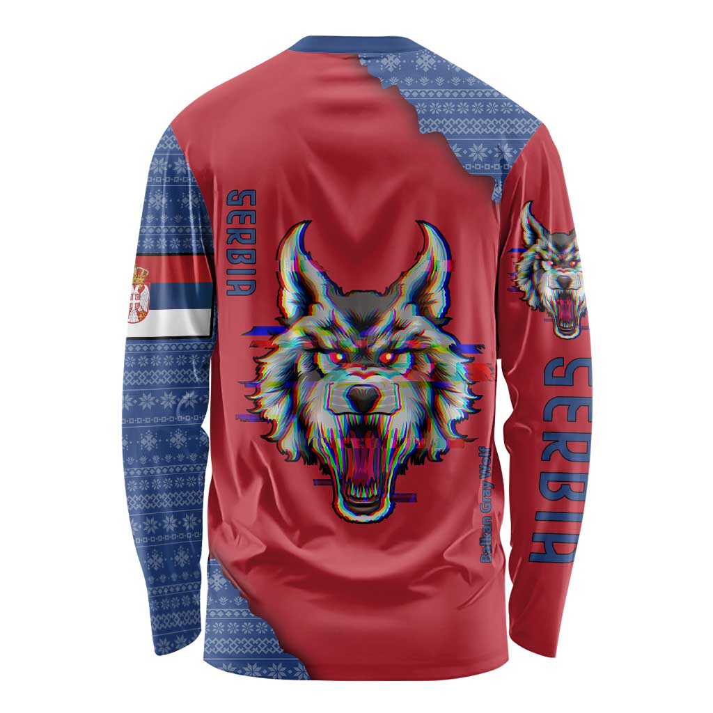 Serbia Long Sleeve Shirt with Balkan Gray Wolf, Claw Marks, and Flag Sleeve Design