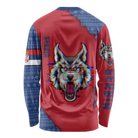Serbia Long Sleeve Shirt with Balkan Gray Wolf, Claw Marks, and Flag Sleeve Design
