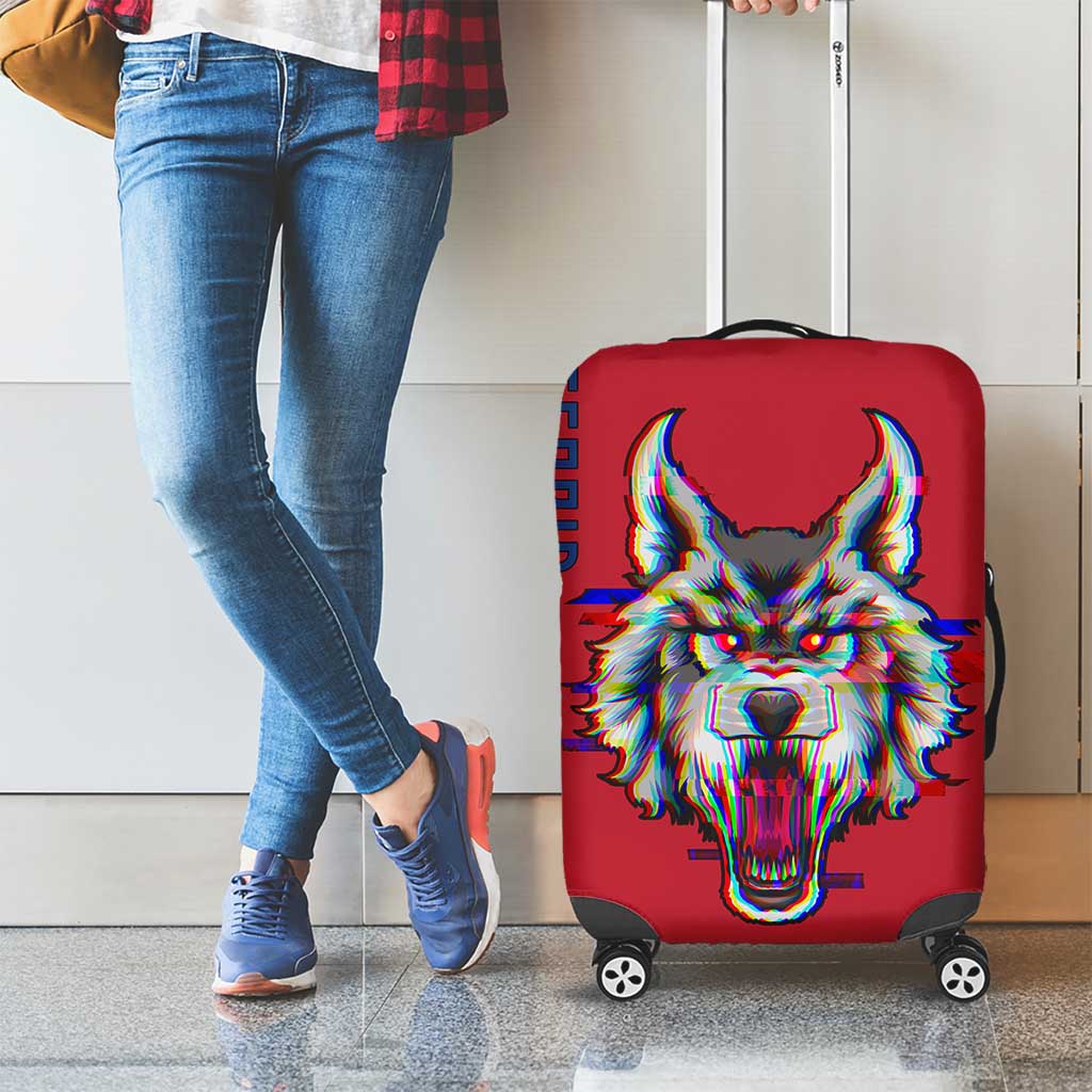 Serbia Luggage Cover with Balkan Gray Wolf, Claw Marks, and Flag Sleeve Design