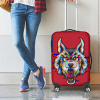Serbia Luggage Cover with Balkan Gray Wolf, Claw Marks, and Flag Sleeve Design