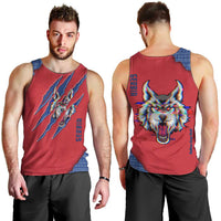 Serbia Men Tank Top with Balkan Gray Wolf, Claw Marks, and Flag Sleeve Design