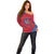 Serbia Off Shoulder Sweater with Balkan Gray Wolf, Claw Marks, and Flag Sleeve Design