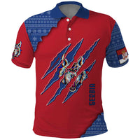 Serbia Polo Shirt with Balkan Gray Wolf, Claw Marks, and Flag Sleeve Design