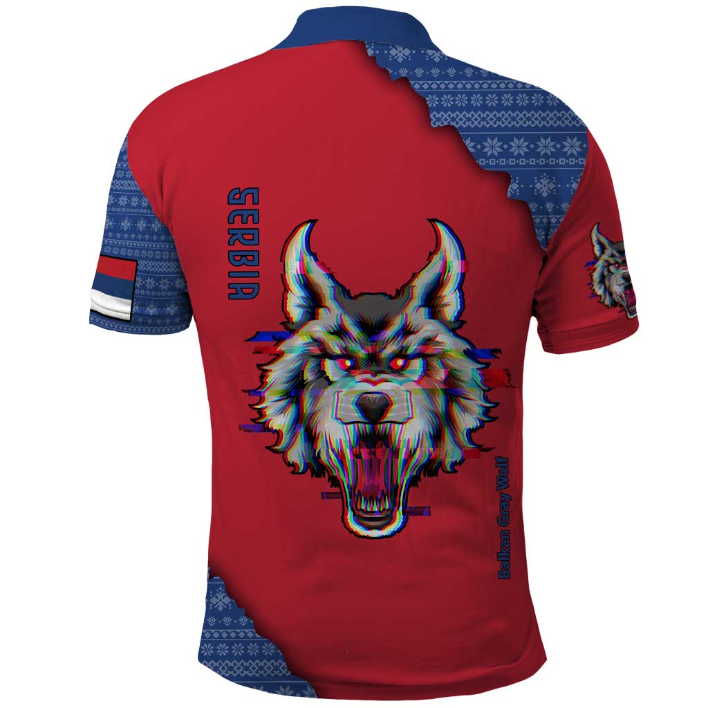 Serbia Polo Shirt with Balkan Gray Wolf, Claw Marks, and Flag Sleeve Design