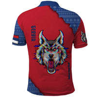 Serbia Polo Shirt with Balkan Gray Wolf, Claw Marks, and Flag Sleeve Design
