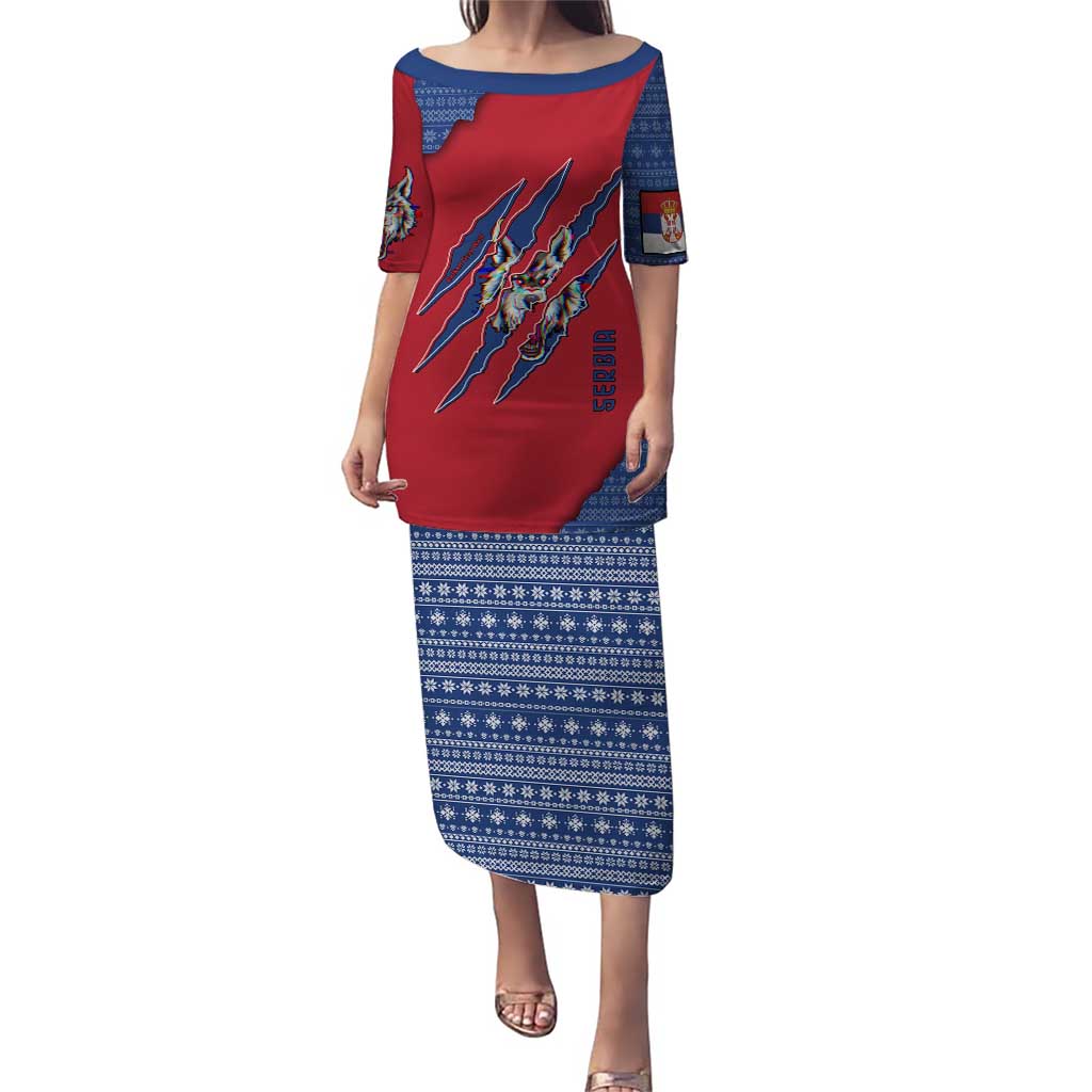 Serbia Puletasi with Balkan Gray Wolf, Claw Marks, and Flag Sleeve Design