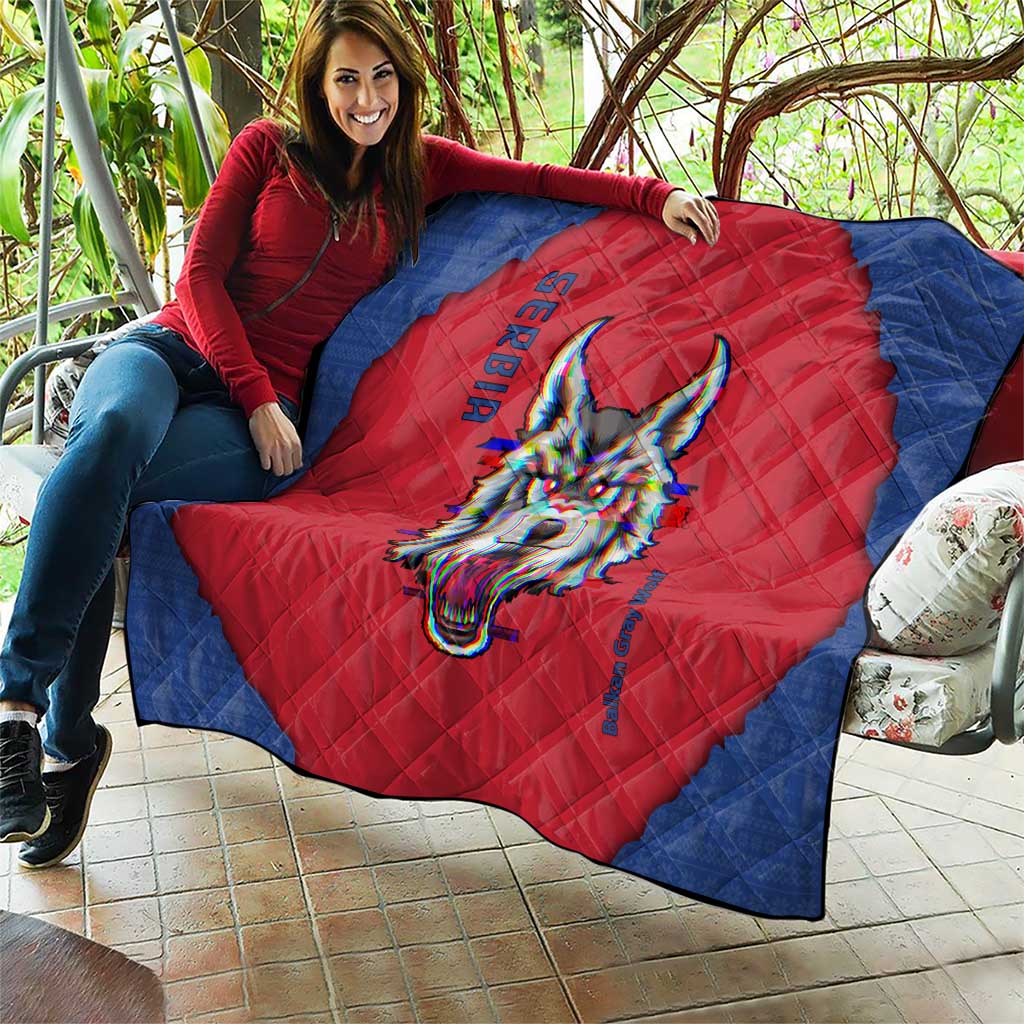 Serbia Quilt with Balkan Gray Wolf, Claw Marks, and Flag Sleeve Design