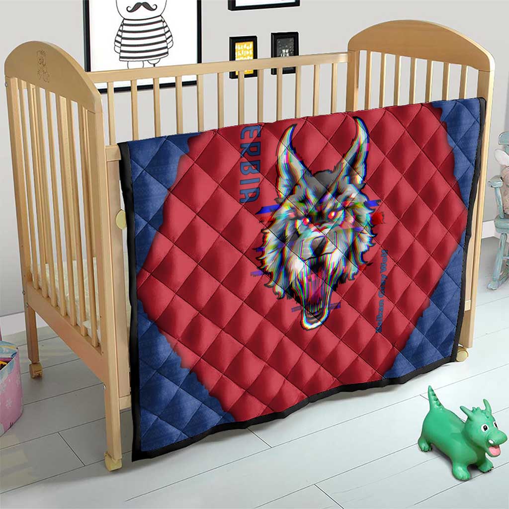 Serbia Quilt with Balkan Gray Wolf, Claw Marks, and Flag Sleeve Design