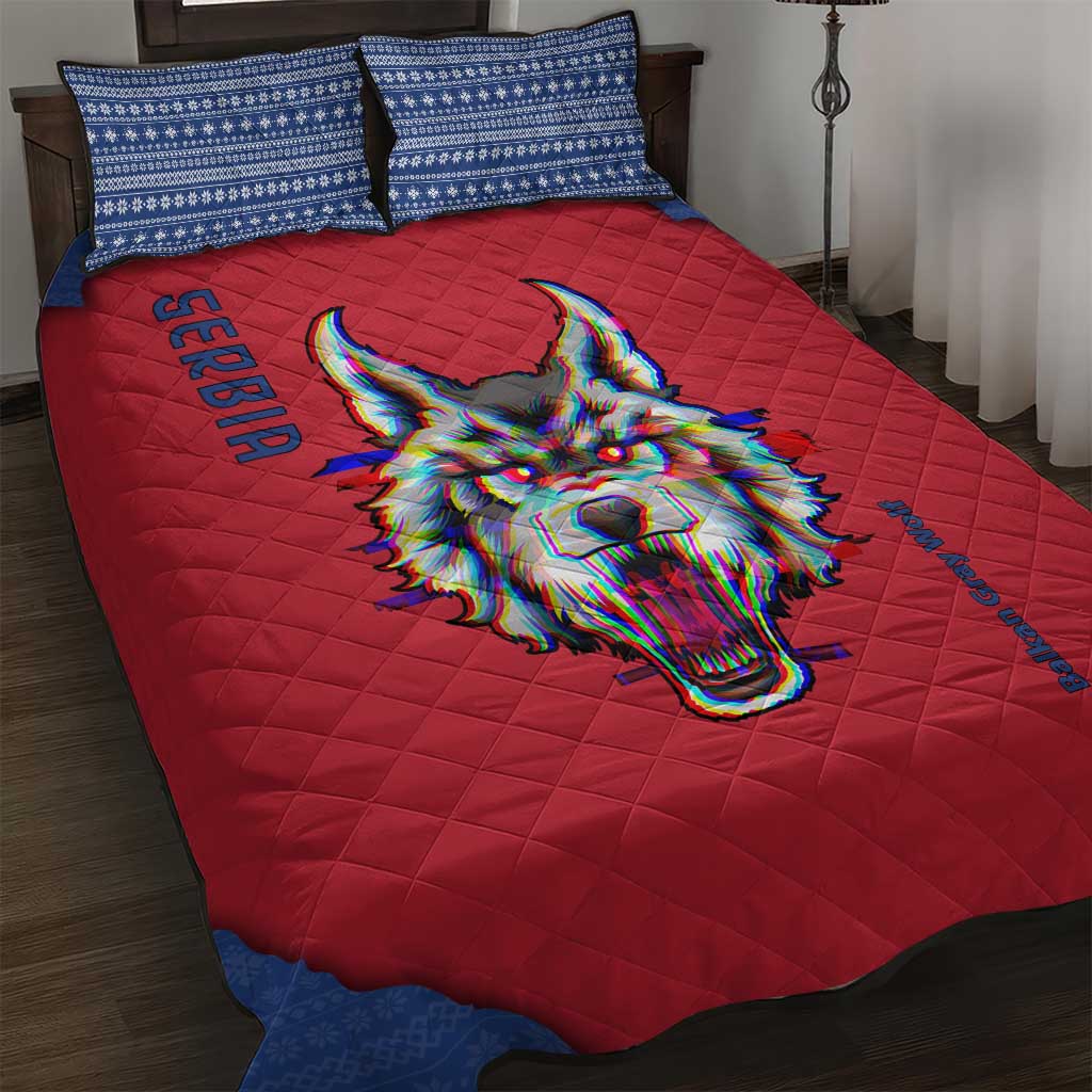 Serbia Quilt Bed Set with Balkan Gray Wolf, Claw Marks, and Flag Sleeve Design