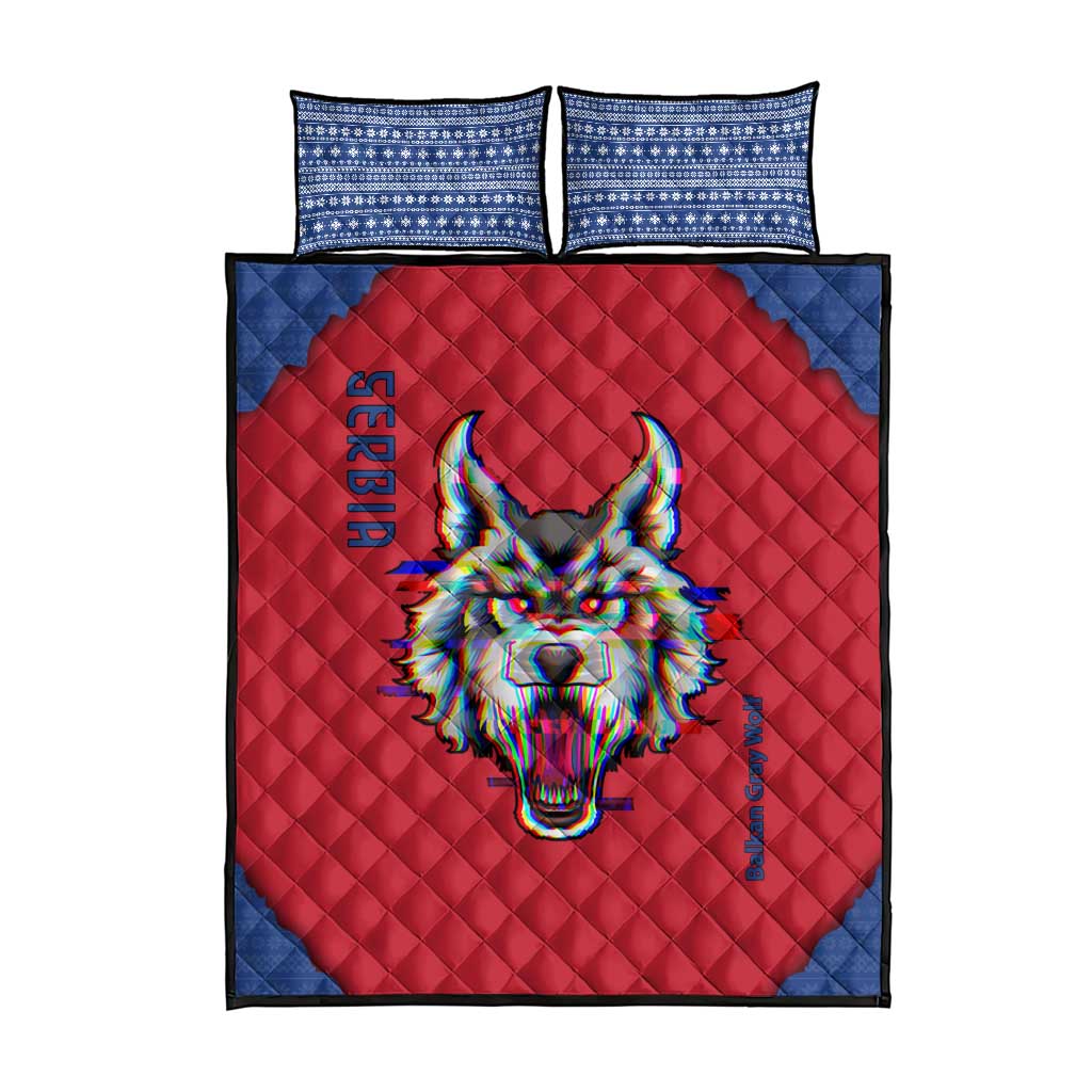 Serbia Quilt Bed Set with Balkan Gray Wolf, Claw Marks, and Flag Sleeve Design