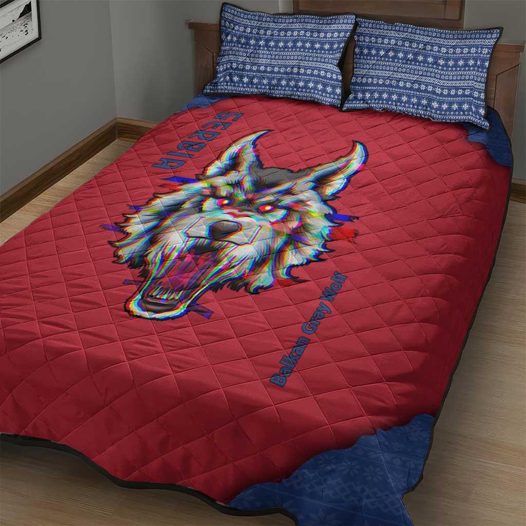 Serbia Quilt Bed Set with Balkan Gray Wolf, Claw Marks, and Flag Sleeve Design