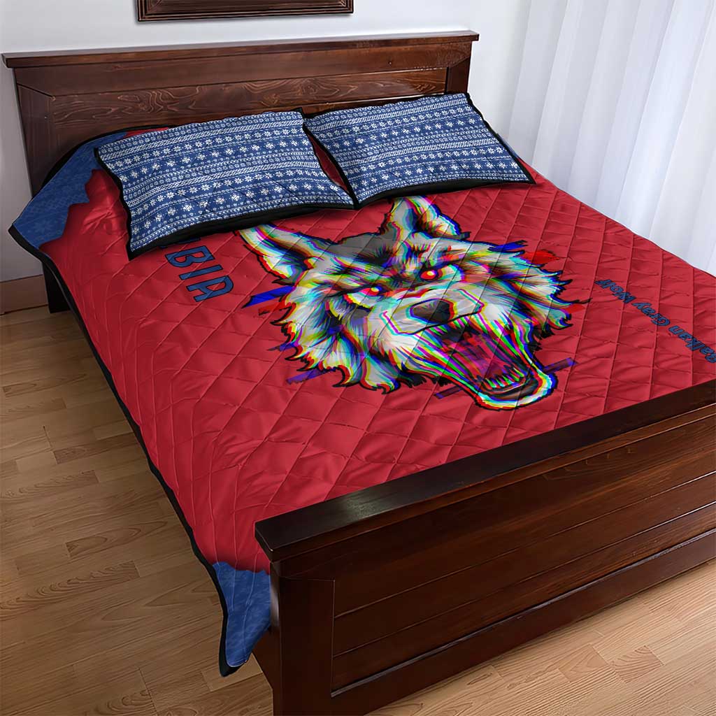 Serbia Quilt Bed Set with Balkan Gray Wolf, Claw Marks, and Flag Sleeve Design