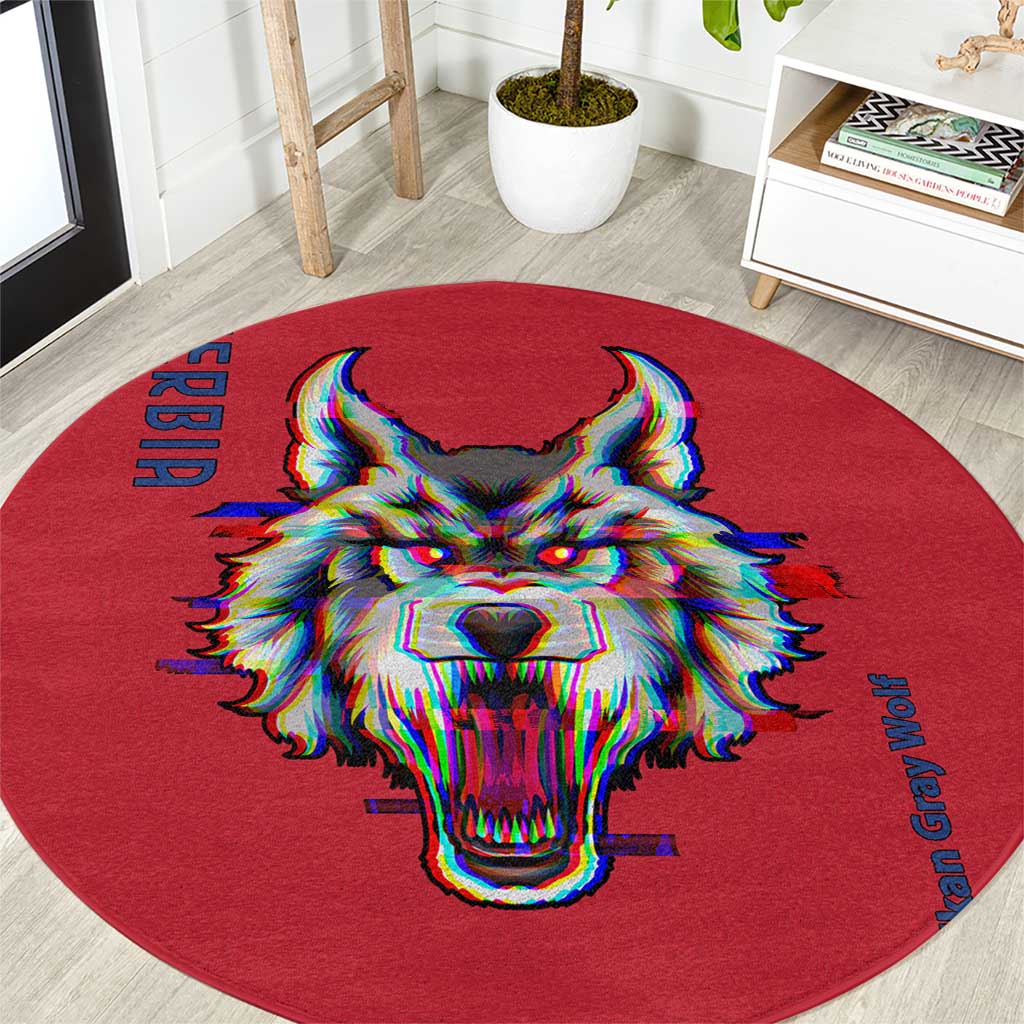 Serbia Round Carpet with Balkan Gray Wolf, Claw Marks, and Flag Sleeve Design