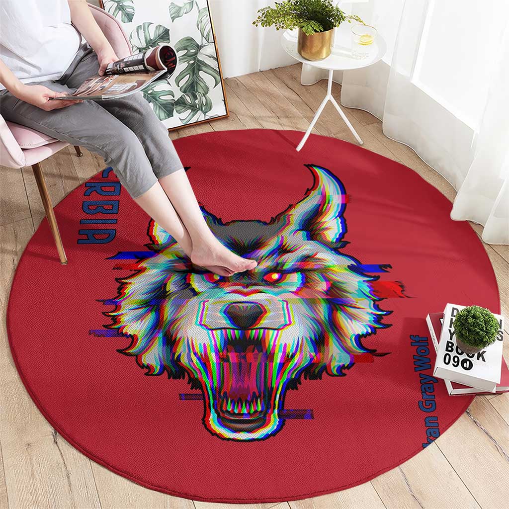 Serbia Round Carpet with Balkan Gray Wolf, Claw Marks, and Flag Sleeve Design