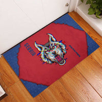 Serbia Rubber Doormat with Balkan Gray Wolf, Claw Marks, and Flag Sleeve Design