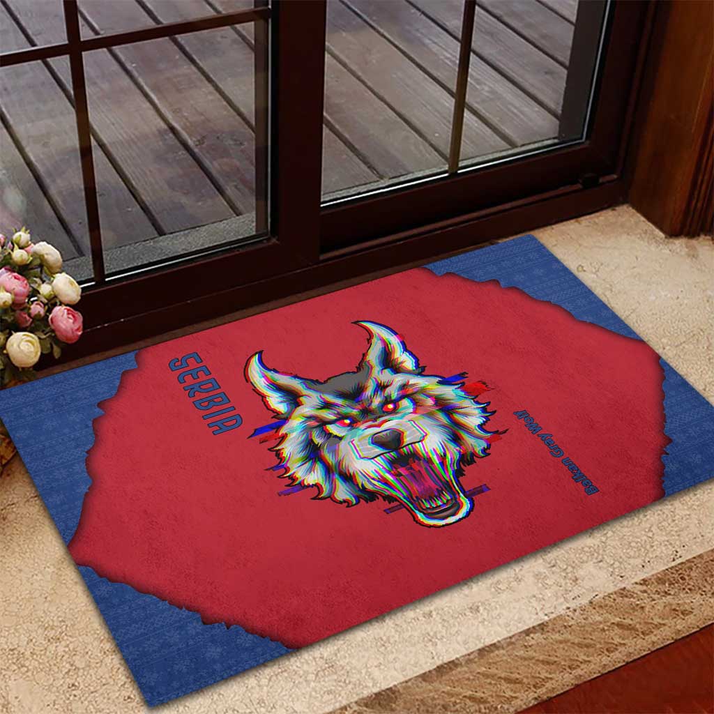 Serbia Rubber Doormat with Balkan Gray Wolf, Claw Marks, and Flag Sleeve Design