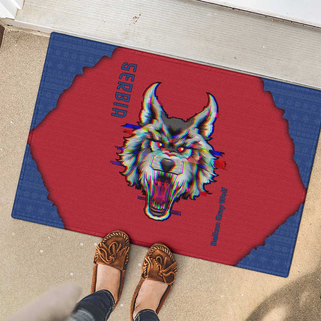 Serbia Rubber Doormat with Balkan Gray Wolf, Claw Marks, and Flag Sleeve Design