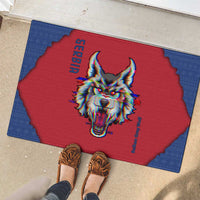Serbia Rubber Doormat with Balkan Gray Wolf, Claw Marks, and Flag Sleeve Design