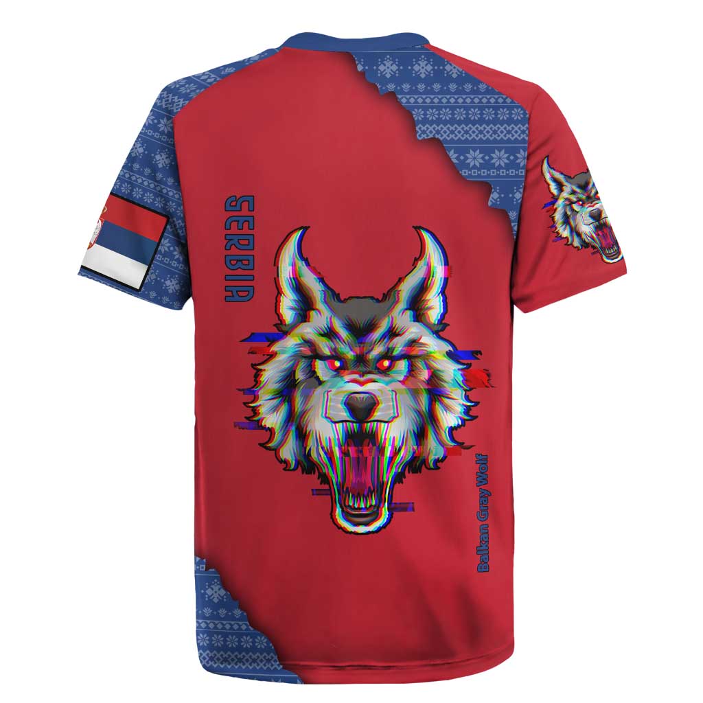 Serbia Rugby Jersey with Balkan Gray Wolf, Claw Marks, and Flag Sleeve Design