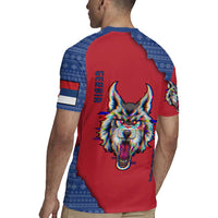 Serbia Rugby Jersey with Balkan Gray Wolf, Claw Marks, and Flag Sleeve Design