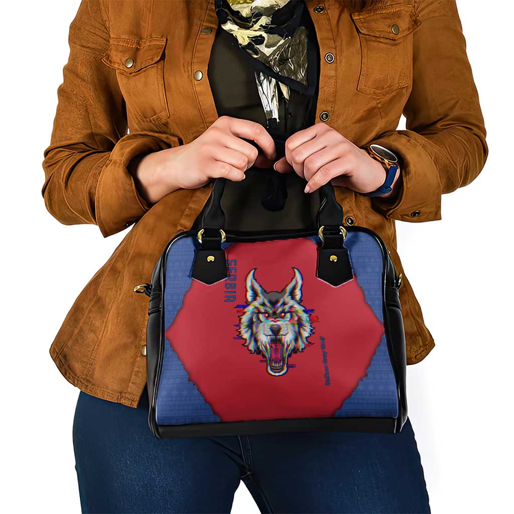 Serbia Shoulder Handbag with Balkan Gray Wolf, Claw Marks, and Flag Sleeve Design