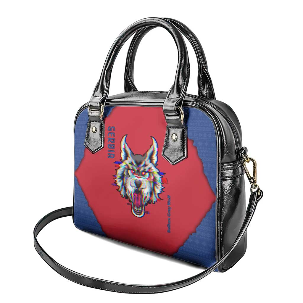 Serbia Shoulder Handbag with Balkan Gray Wolf, Claw Marks, and Flag Sleeve Design