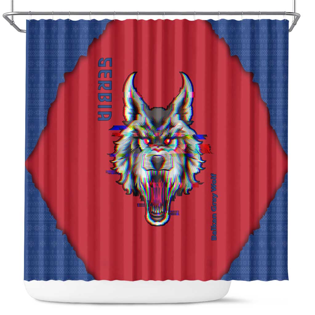 Serbia Shower Curtain with Balkan Gray Wolf, Claw Marks, and Flag Sleeve Design