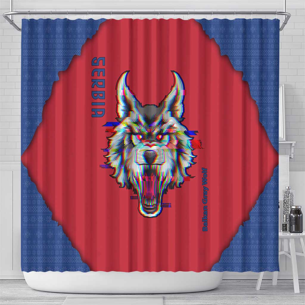 Serbia Shower Curtain with Balkan Gray Wolf, Claw Marks, and Flag Sleeve Design