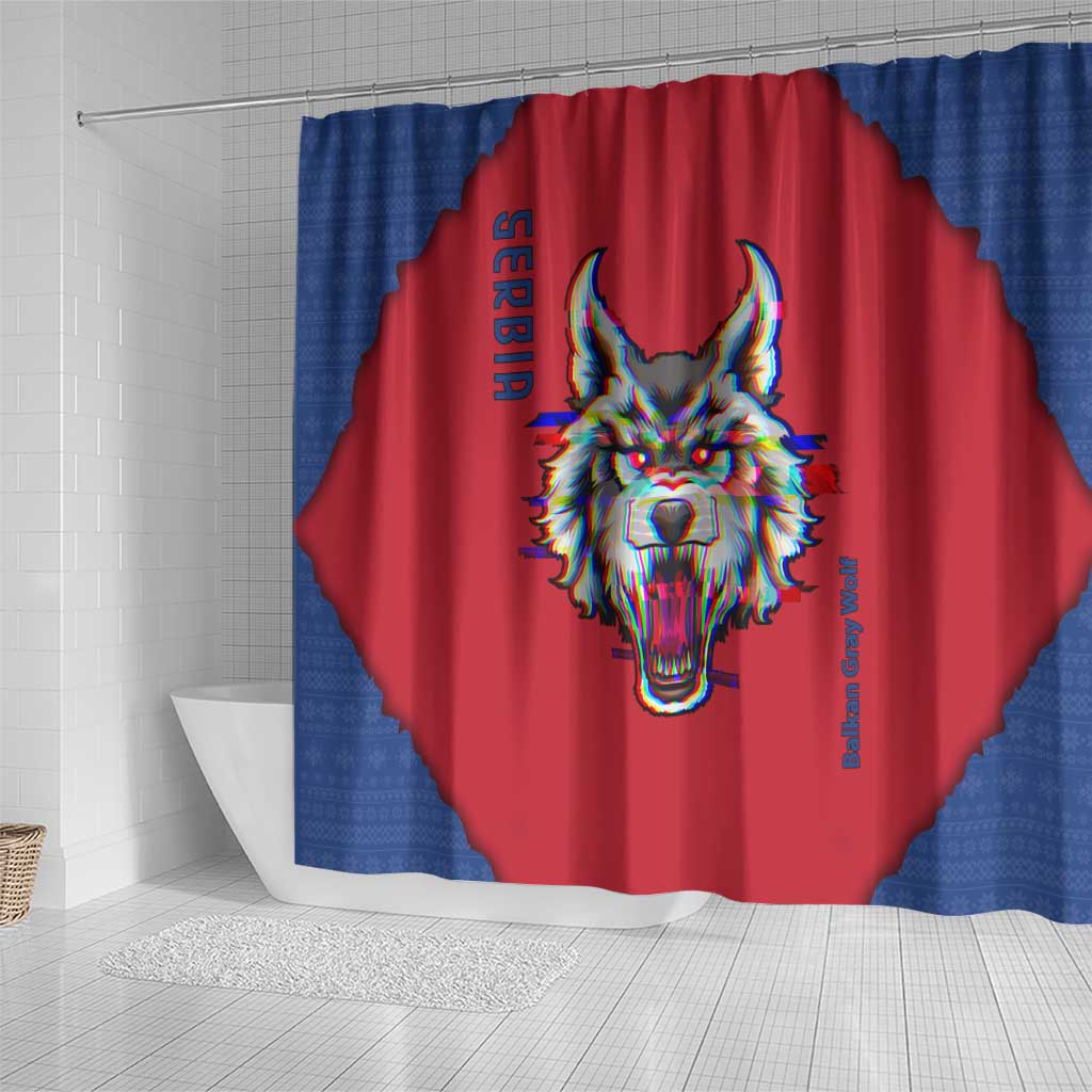 Serbia Shower Curtain with Balkan Gray Wolf, Claw Marks, and Flag Sleeve Design