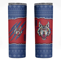 Serbia Skinny Tumbler with Balkan Gray Wolf, Claw Marks, and Flag Sleeve Design