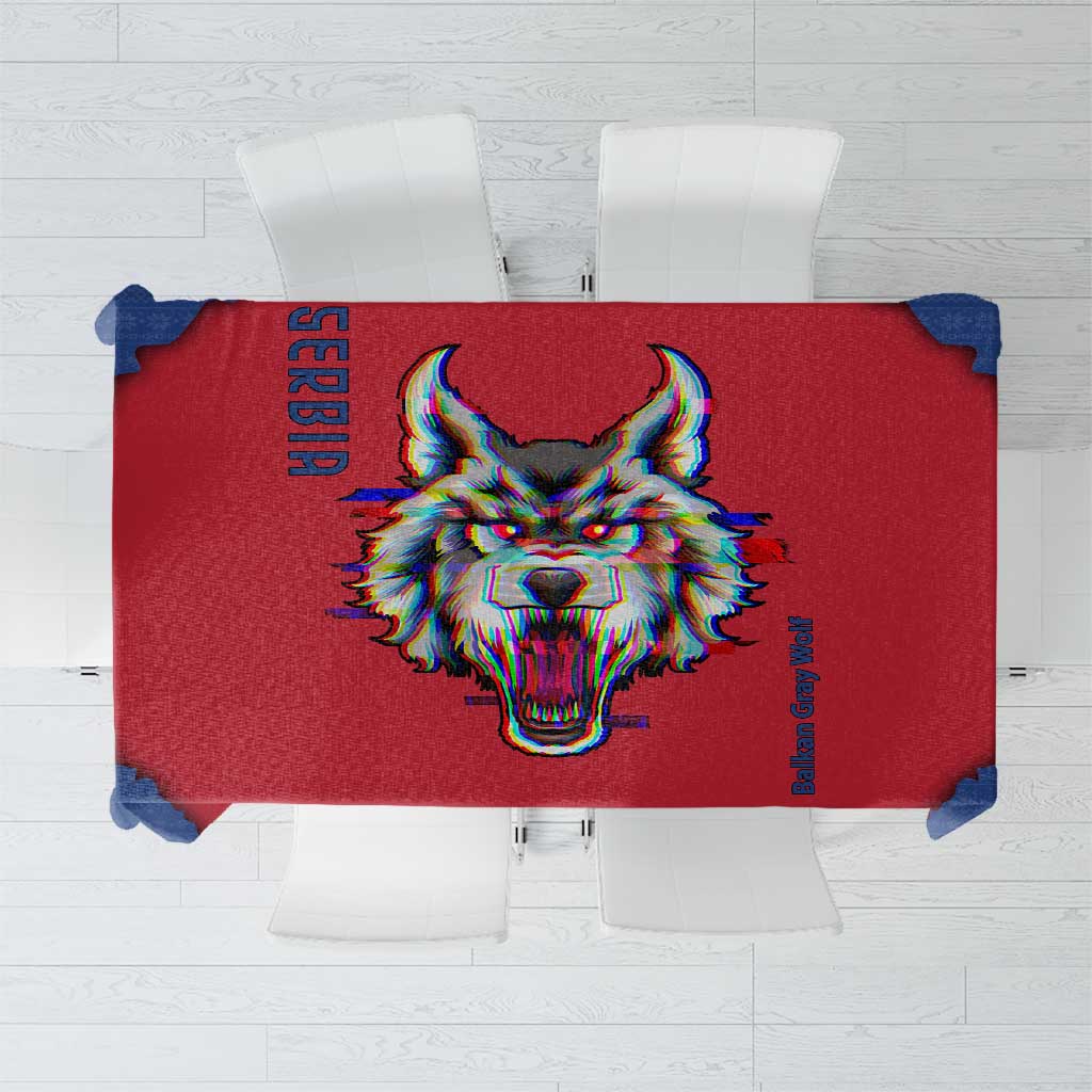 Serbia Tablecloth with Balkan Gray Wolf, Claw Marks, and Flag Sleeve Design