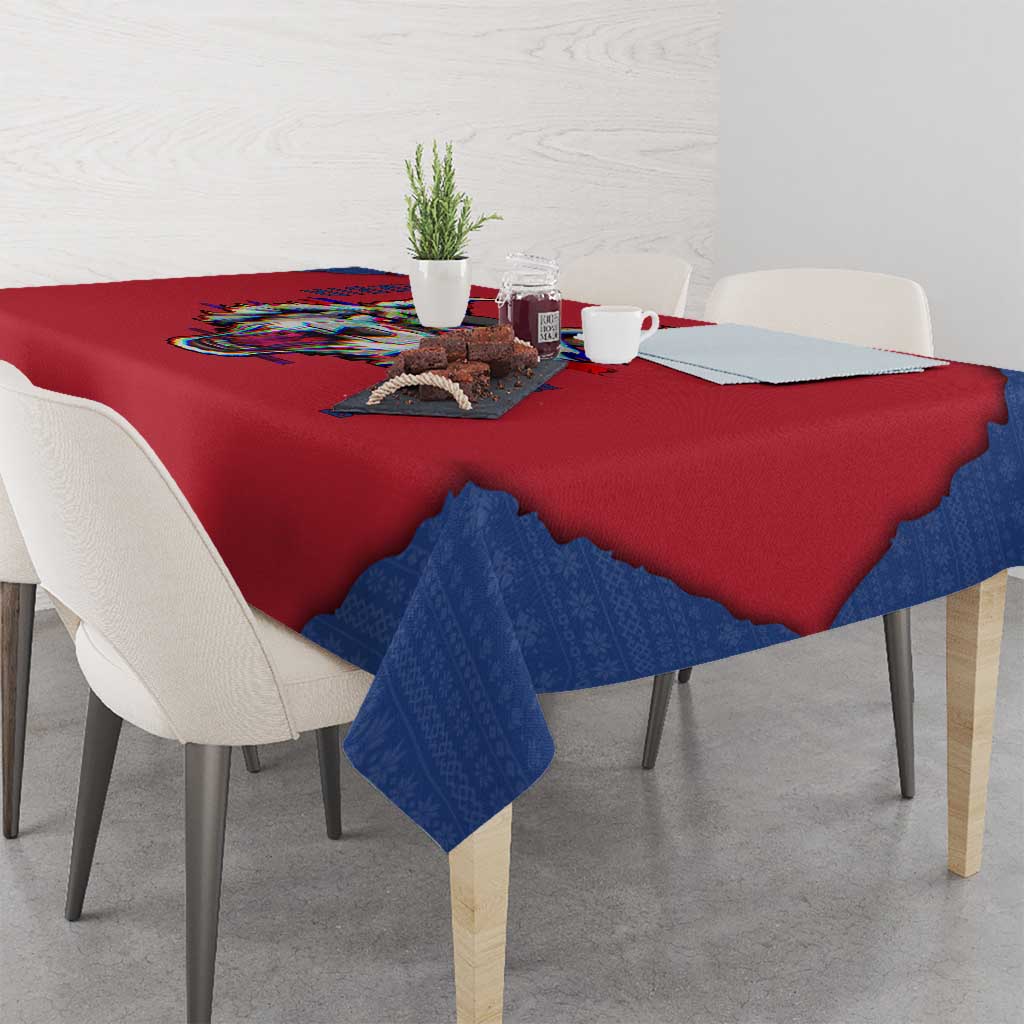 Serbia Tablecloth with Balkan Gray Wolf, Claw Marks, and Flag Sleeve Design