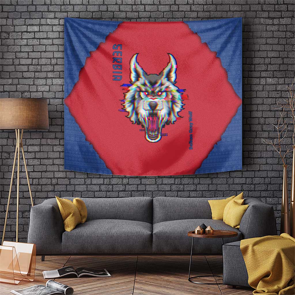 Serbia Tapestry with Balkan Gray Wolf, Claw Marks, and Flag Sleeve Design