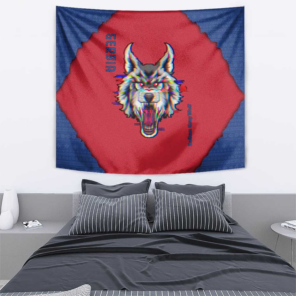 Serbia Tapestry with Balkan Gray Wolf, Claw Marks, and Flag Sleeve Design