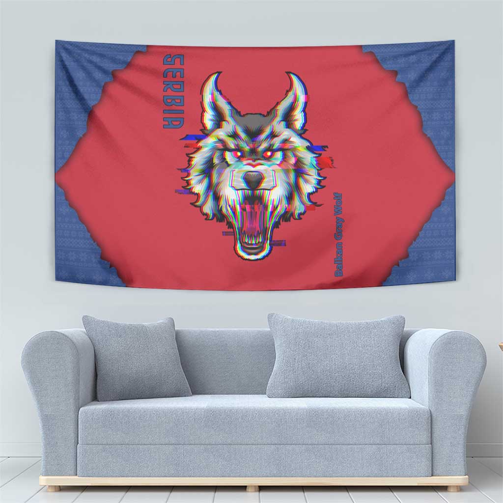 Serbia Tapestry with Balkan Gray Wolf, Claw Marks, and Flag Sleeve Design