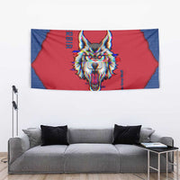 Serbia Tapestry with Balkan Gray Wolf, Claw Marks, and Flag Sleeve Design