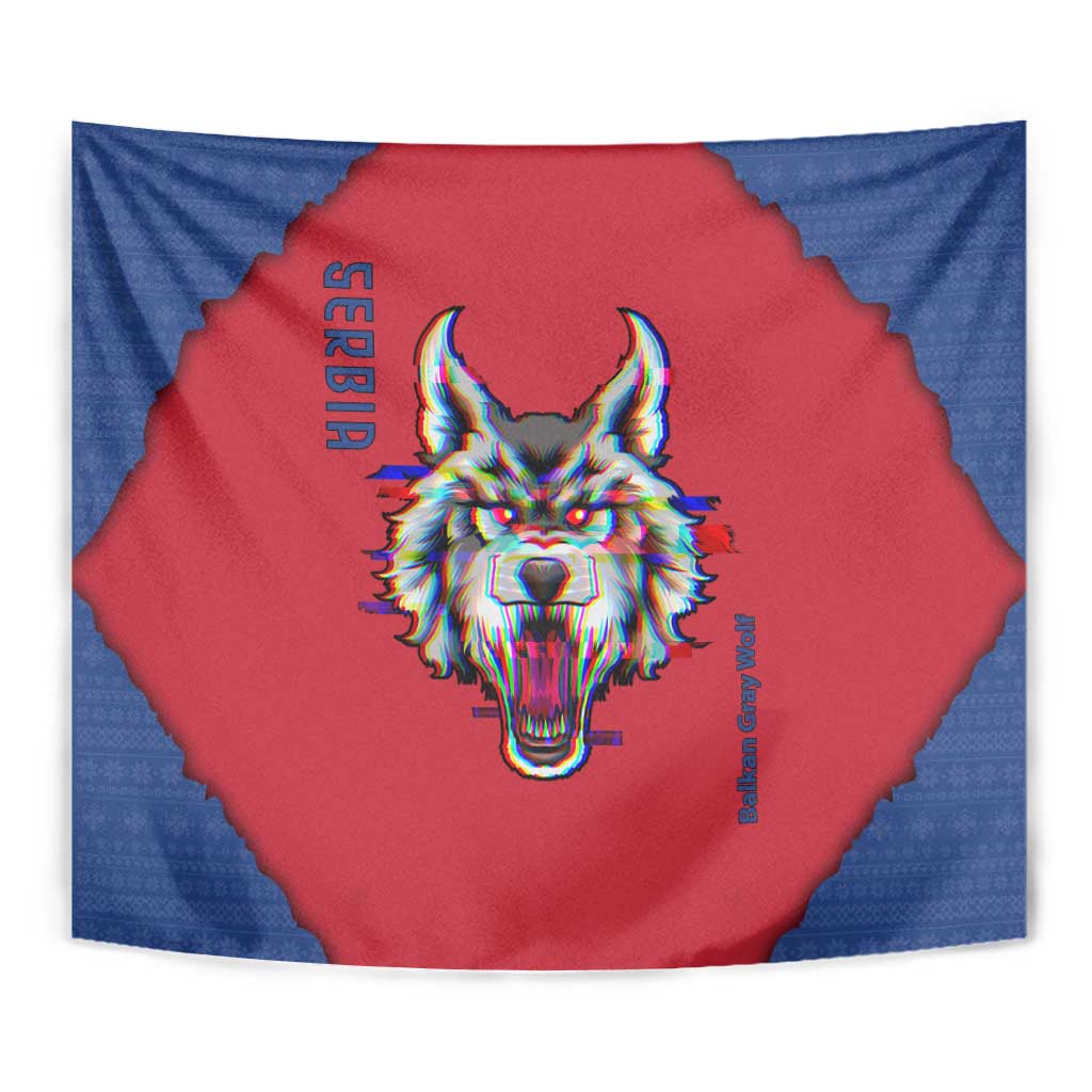 Serbia Tapestry with Balkan Gray Wolf, Claw Marks, and Flag Sleeve Design